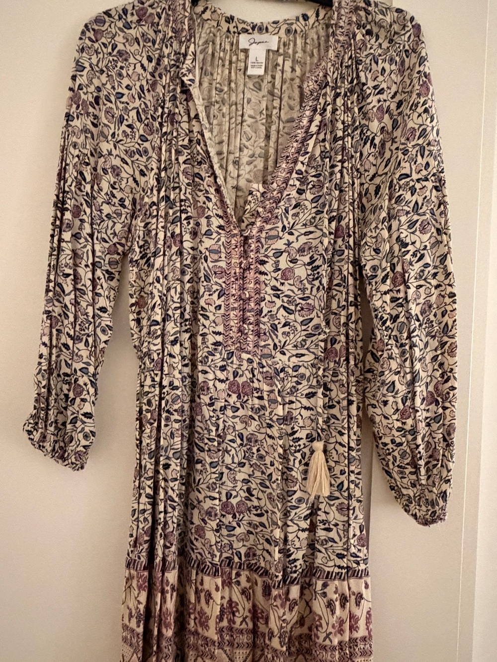 Japna Cream Tunic Dress with Purple & Navy Floral Print